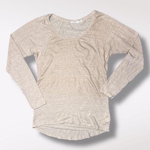 Athleta Shiva Shimmer Linen Long Sleeve Top Oatmeal Heather Small - Picture 10 of 10